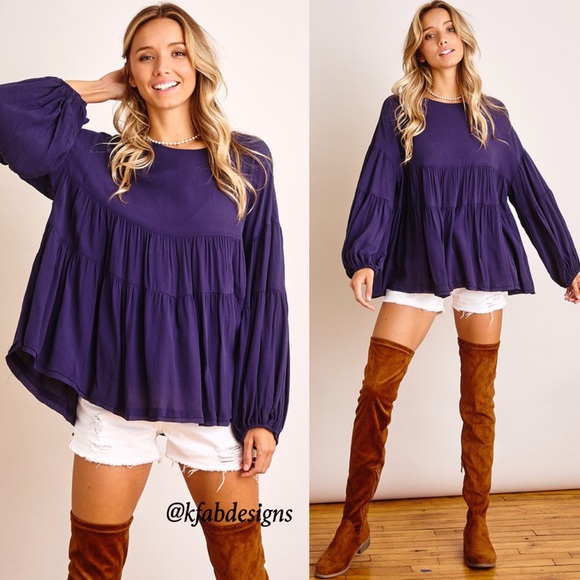 LAST ONE! Long Ballon Sleeve Ruffled and Tiered (Sleeves and Body)Top! - Picture 3 of 6